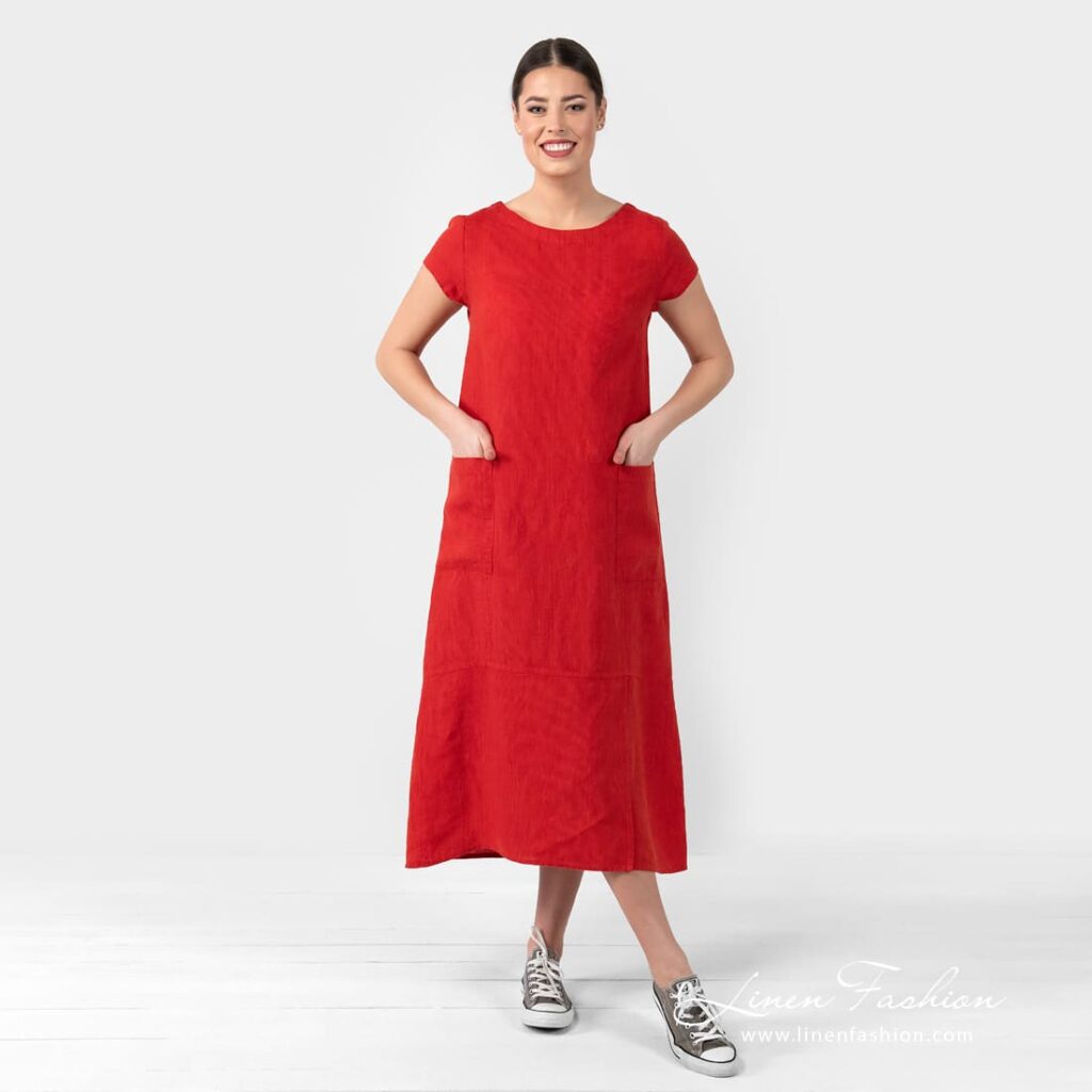 OLIVIA red linen dress