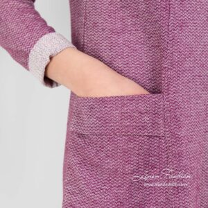 Purple dress of linen-cotton fabric.