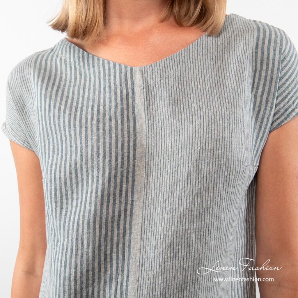 RETRO grey linen dress oval neck