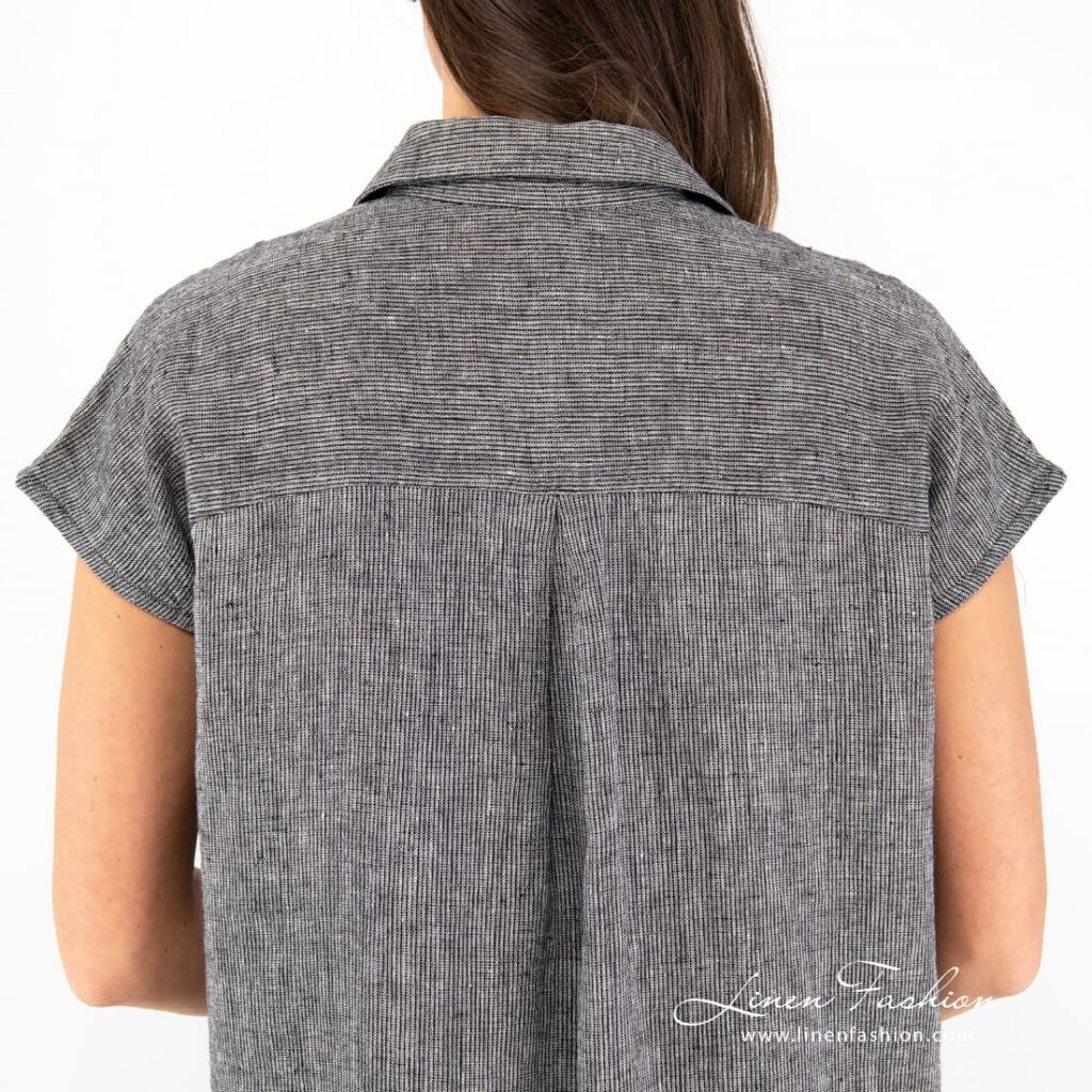 GINA black linen dress pleat on the back