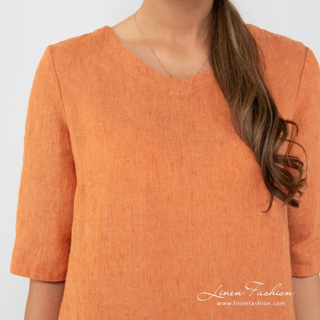 100% linen dress in orange colour.