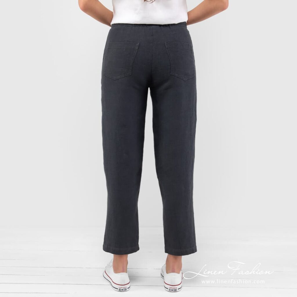 100% linen pants in dark grey.