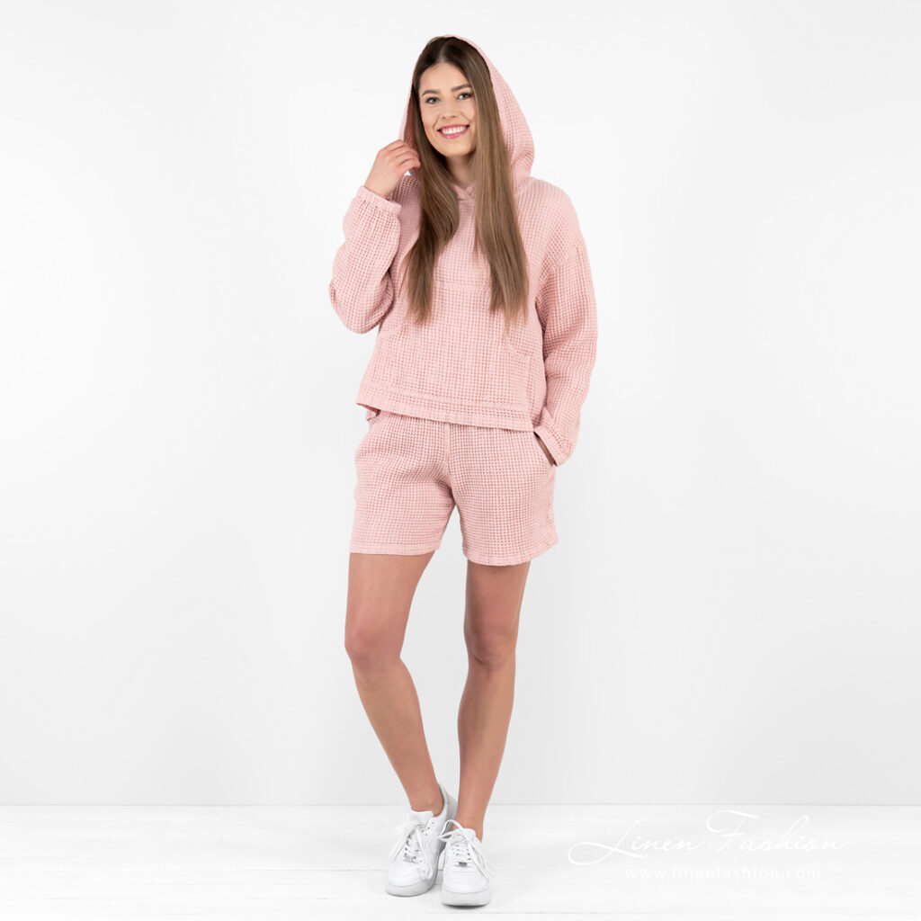 pink shorts linen cotton, set with hoddie.