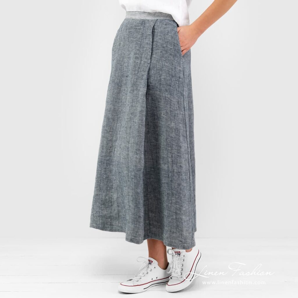 Linen skirt in blue color.