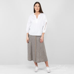 linen long checked shirt, full view.