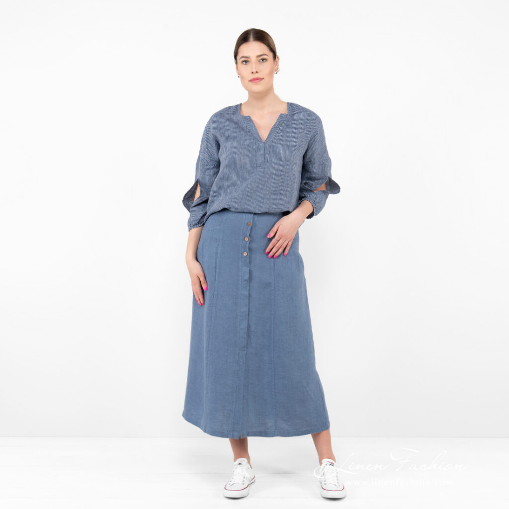 blue long linen skirt, full view, second foto.