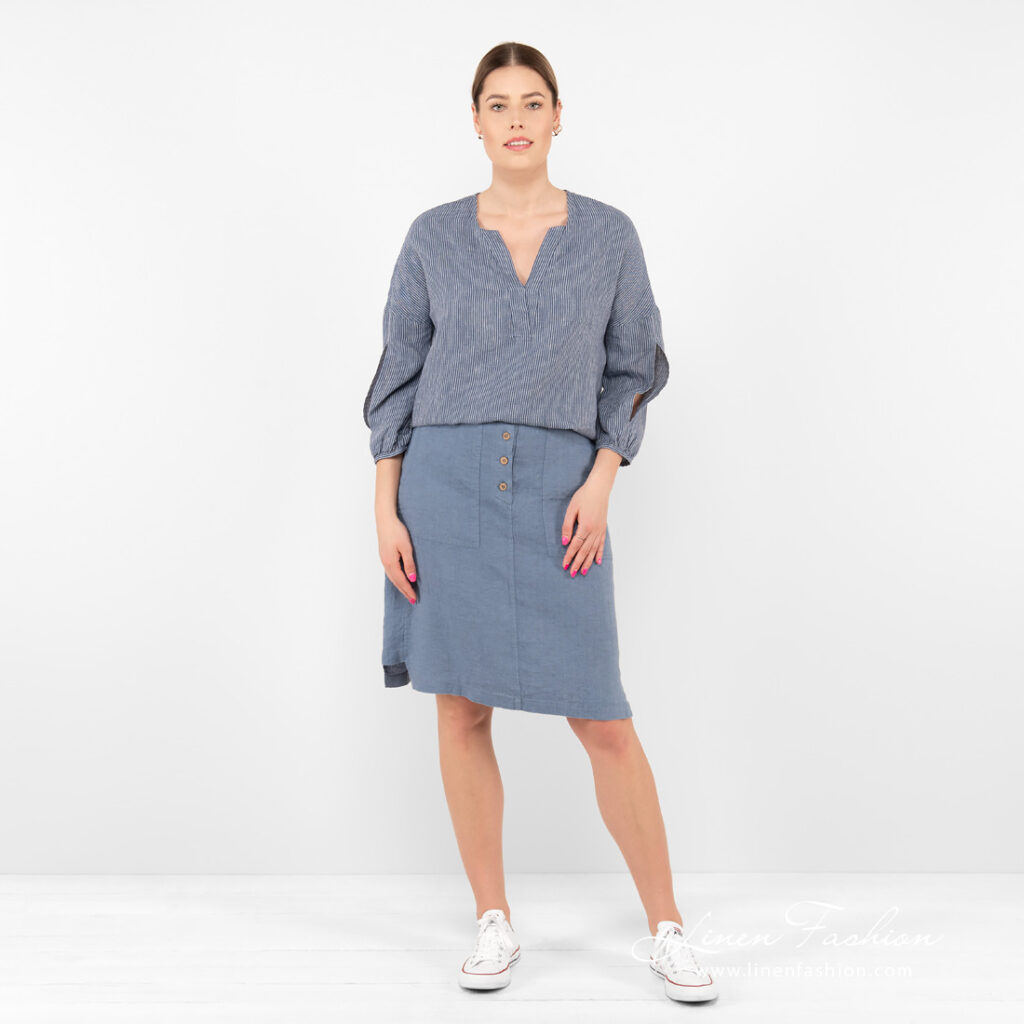 blue linen skirt full view