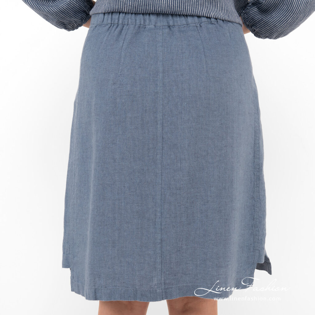 blue linen skirt from backside.