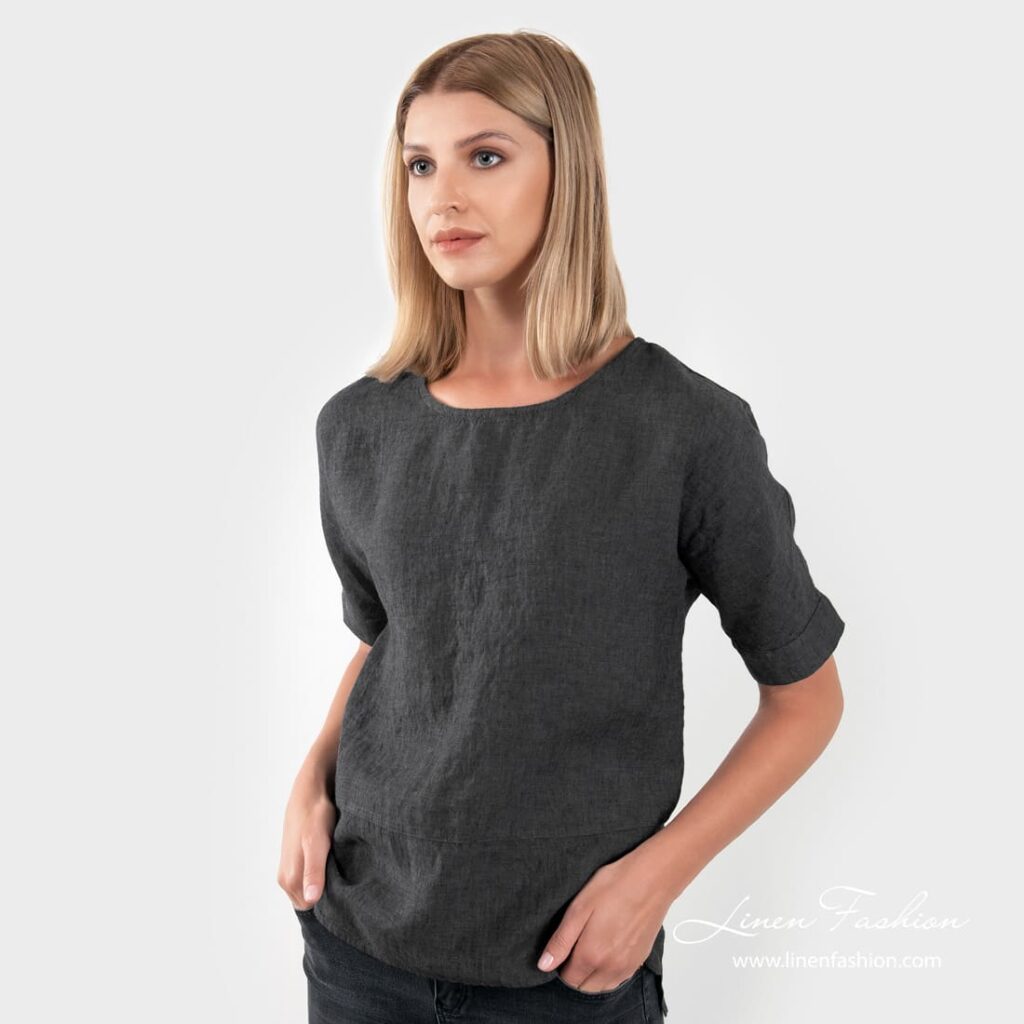 IBIZA dark grey linen blouse