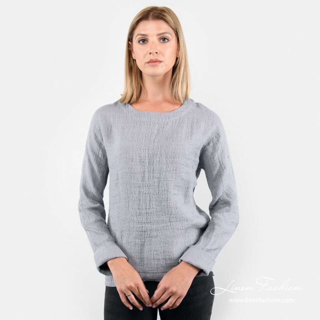 Gray linen blouse from thicker fabric