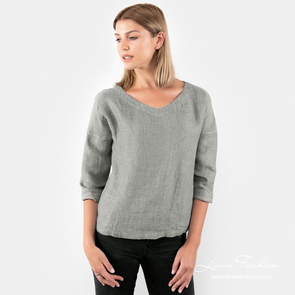 MANGO greenish grey linen blouse