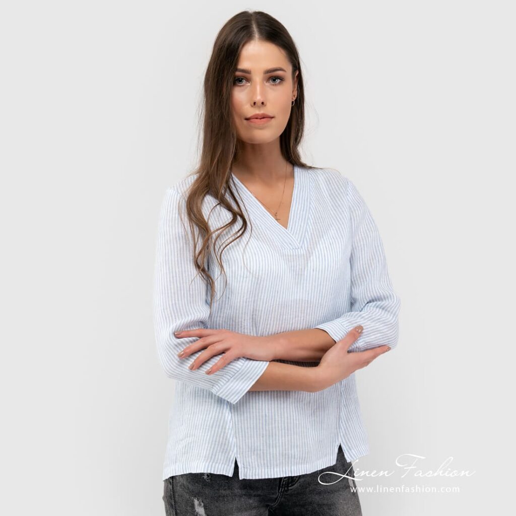 MALIBU blue linen blouse