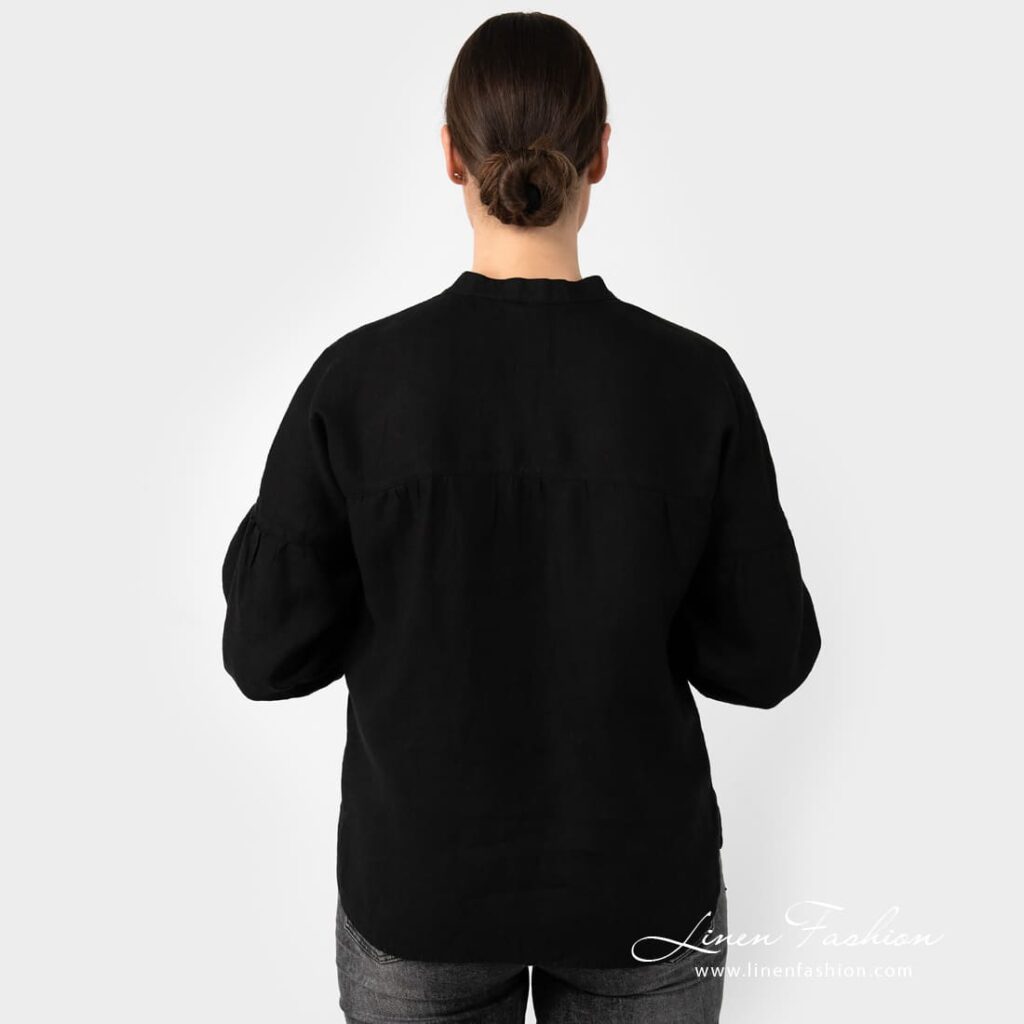 PALMA black linen blouse from the back side