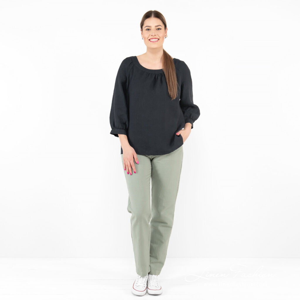 navy linen blouse