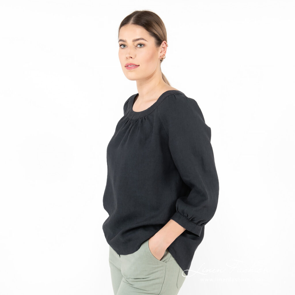 navy linen blouse, washed.