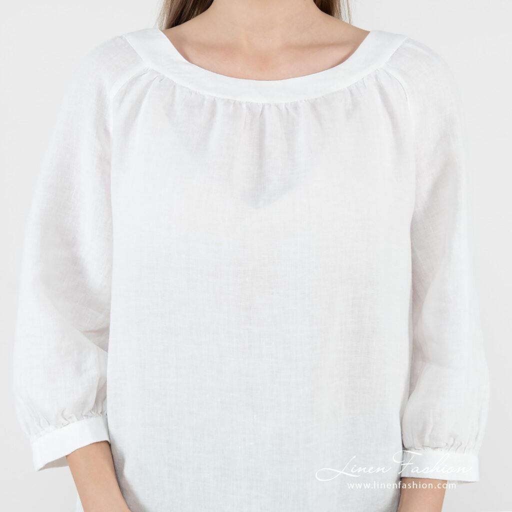 linen blouse white with 3/4 sleeves.