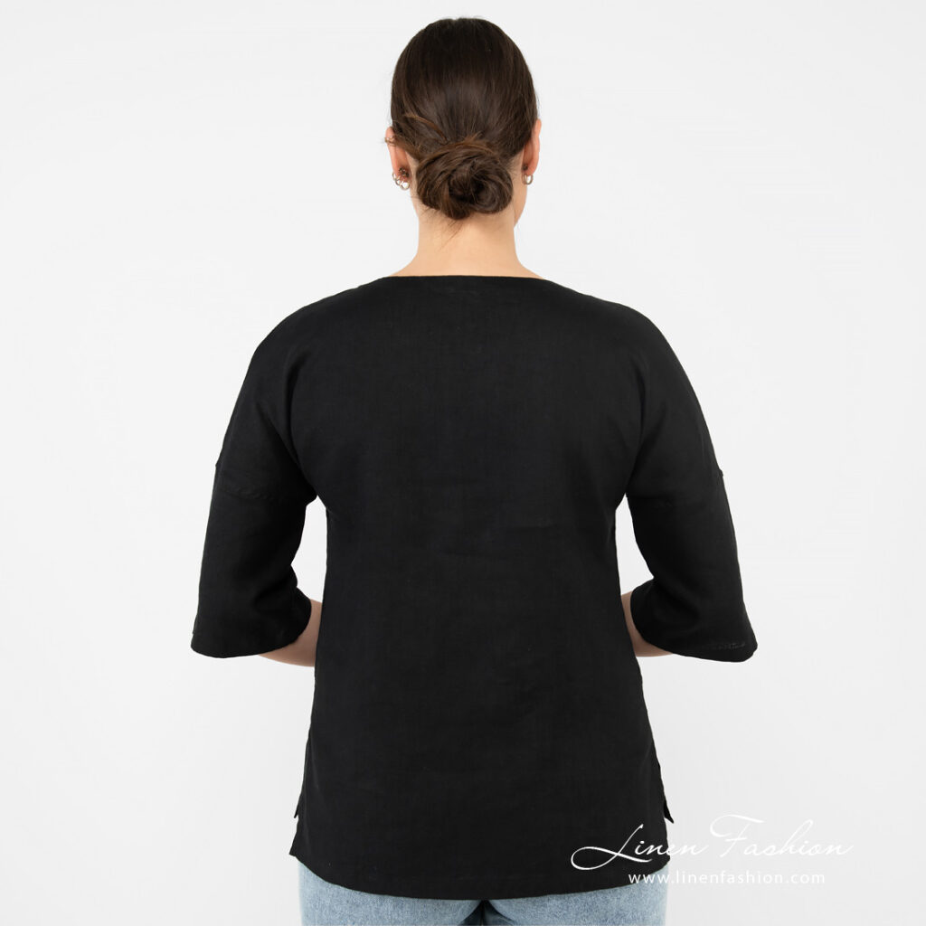 black linen blouse from backside.
