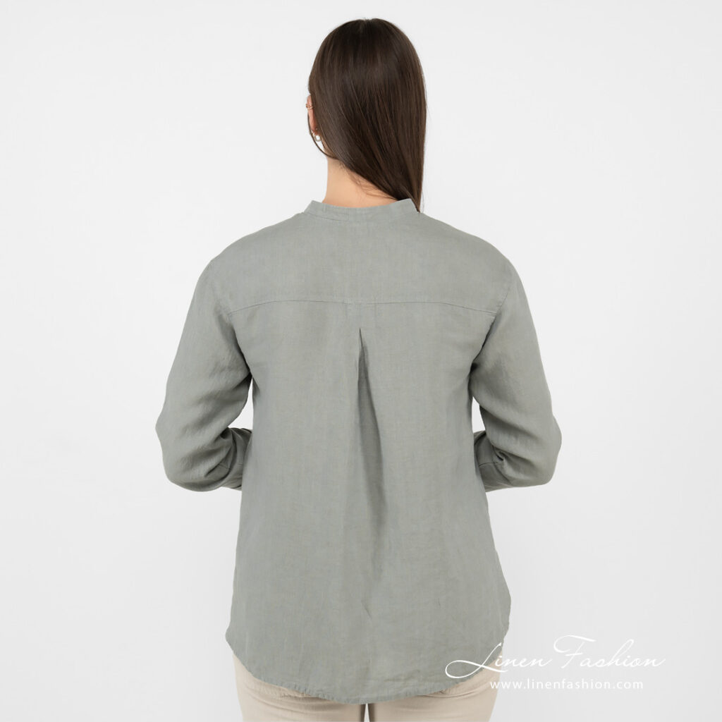 green linen blouse from backside.
