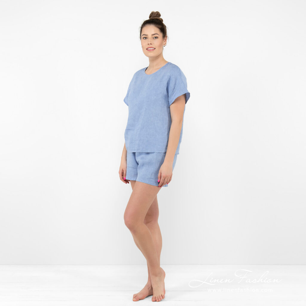 linen blue blouse.