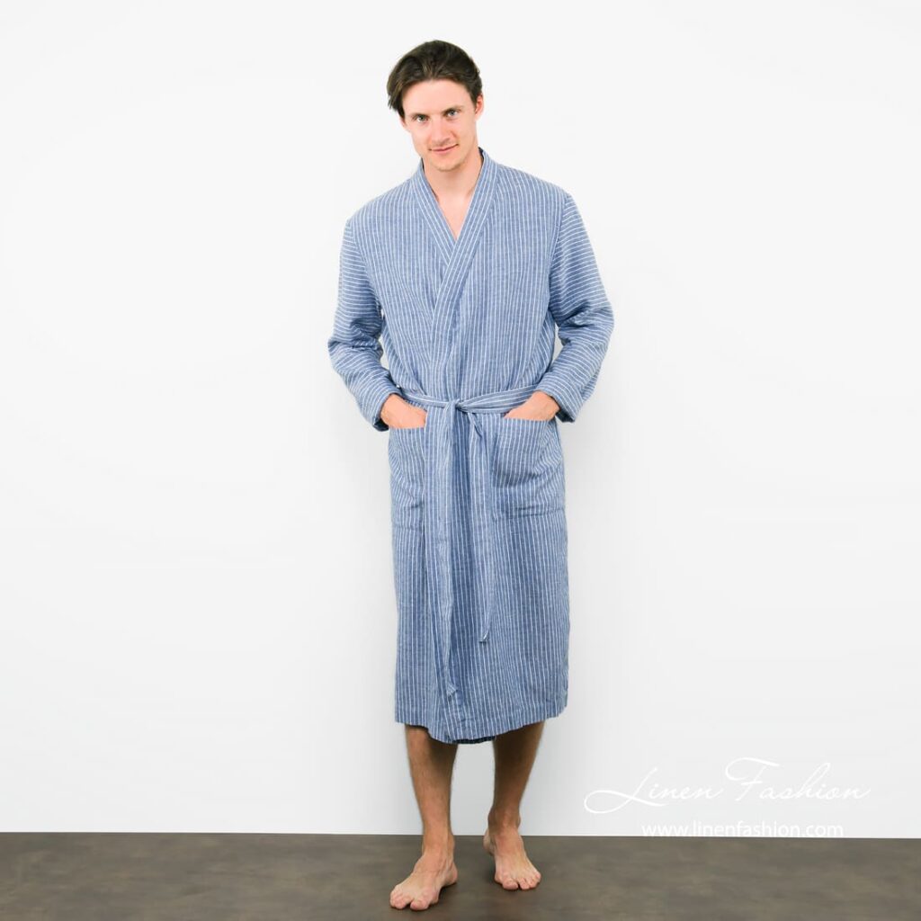 Mens bathrobe in blue color.