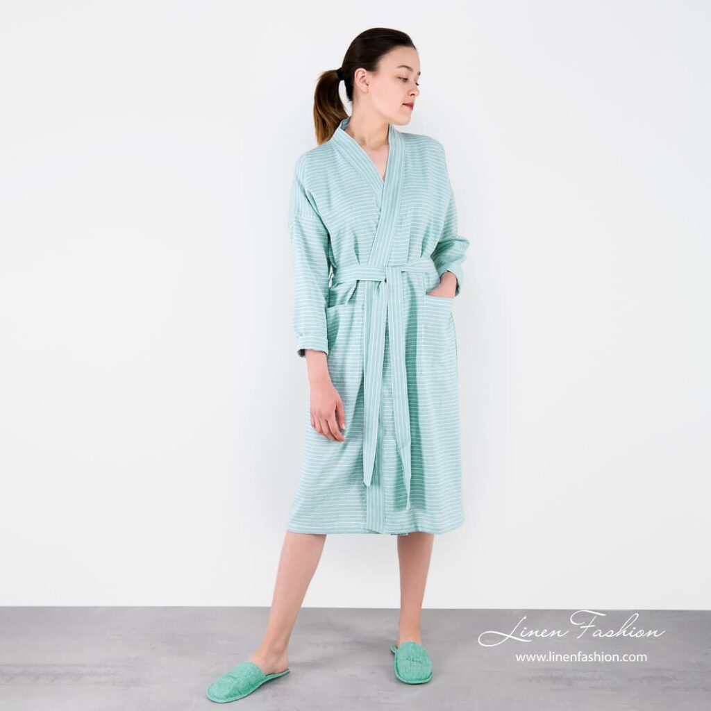 MARY light green linen robe for women.