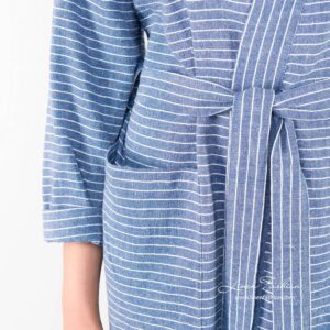 Linen womens robe in blue with a belt