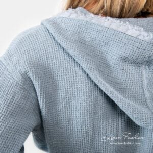 Linen blue bathrobe with a hood