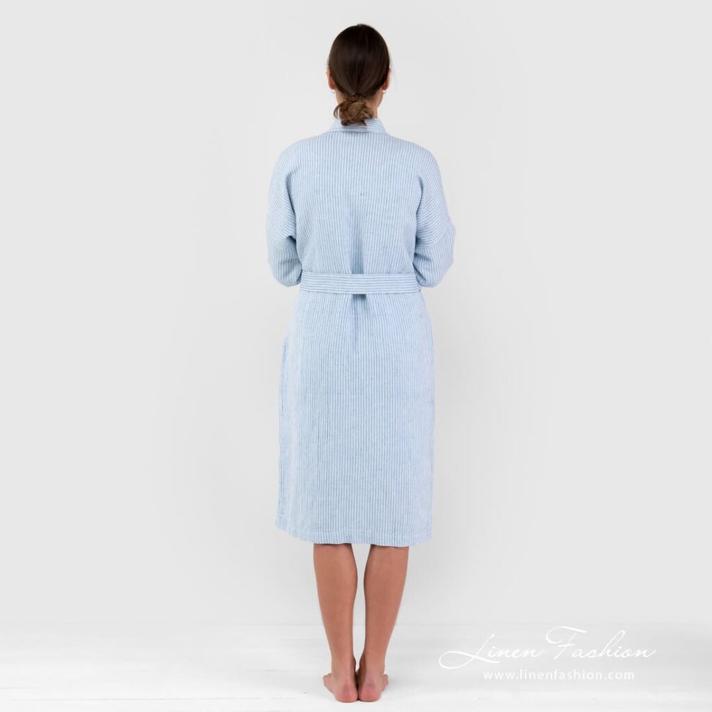 AIRA blue linen cotton bathrobe from back side