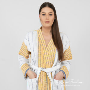 striped bathrobe linen cotton, with pockets.
