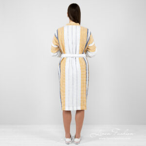 striped bathrobe linen cotton from backside.