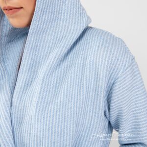 AIRA blue linen cotton bathrobe with hoodie and narrow stripe pattern