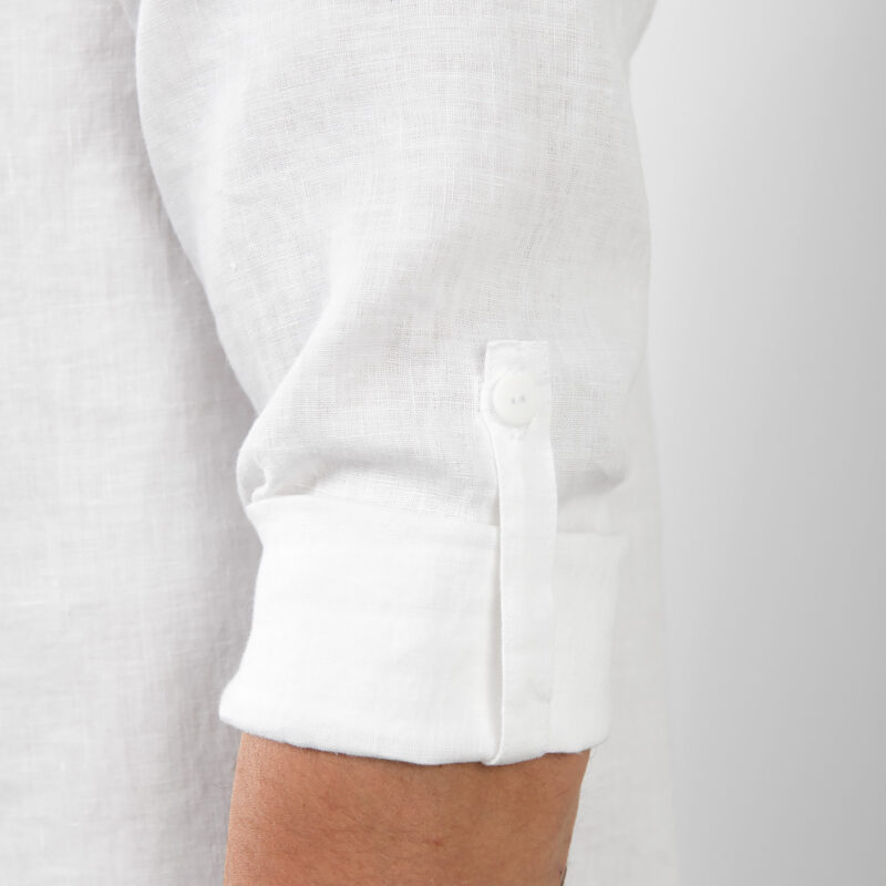 White linen men's shirt, sleeves with button