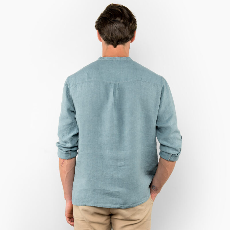 Aqua-blue linen men's shirt, backside