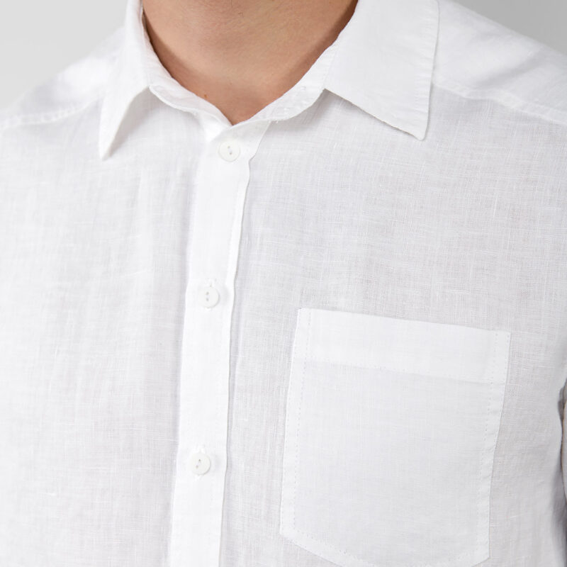 Optical white linen men's shirt, regular collar