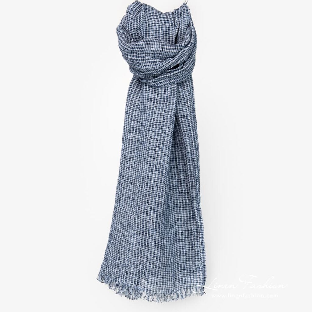 Linen blue ivory scarf full size