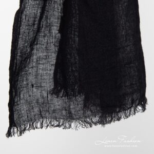 Black onyx linen scarf fringes