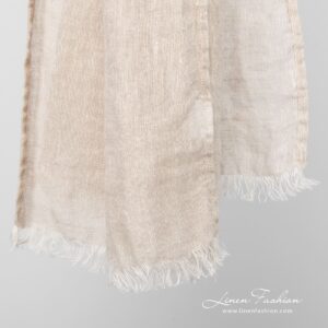 Linen brownish melange scarf fringes