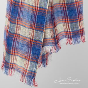 Linen checked scarf fringes