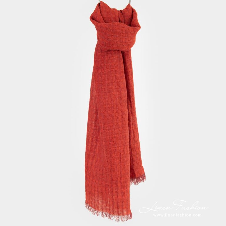 Red linen shawl in openweave checks