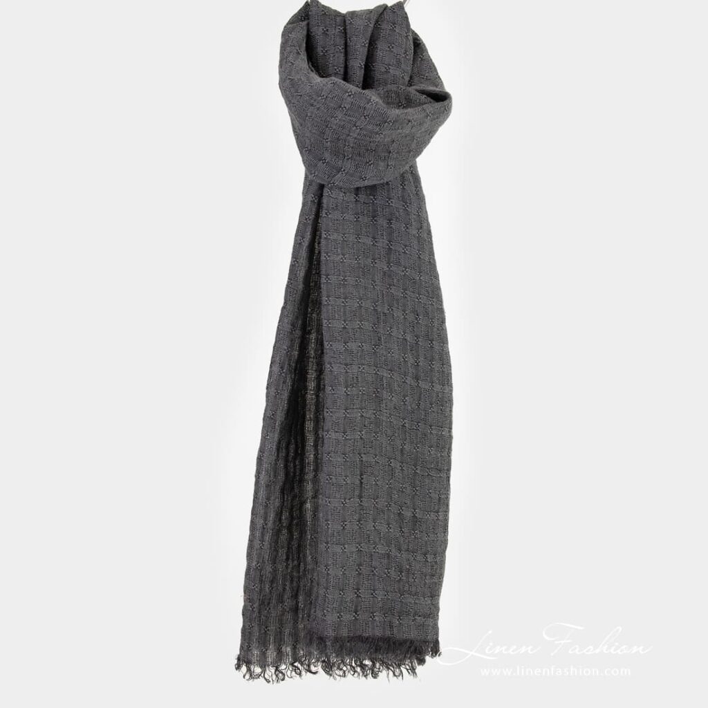 GALAXY grey linen shawl in openweave checks