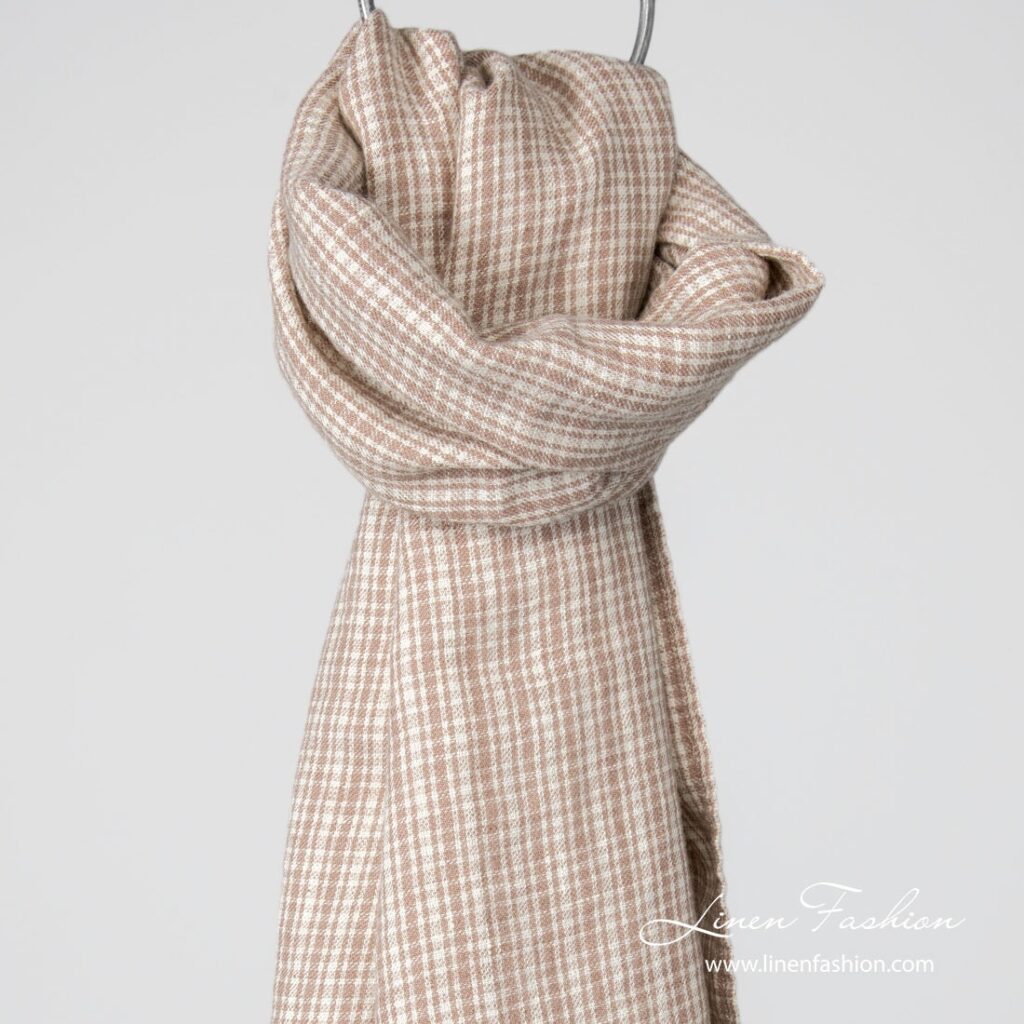 Linen wool shawl brown checks
