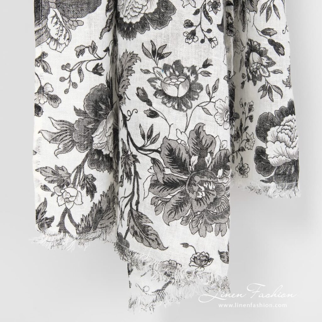 Black 100% linen shawl, GARDENIA.