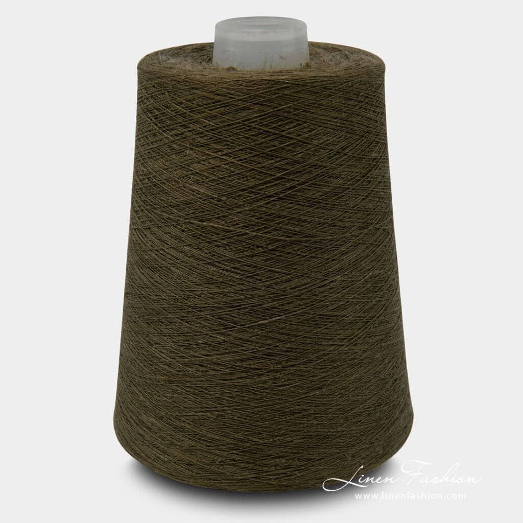 Linen Yarns In Moss Brown Color