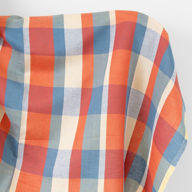 Linen cotton fabric blue red yellow checks