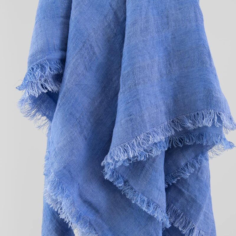 violet-blue linen scarf, with fringe