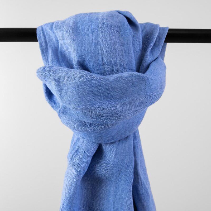 Washed linen violet-blue shawl, with checks