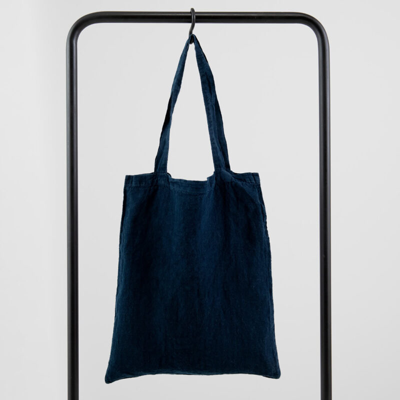 black-blue washed linen shopping bag/tote