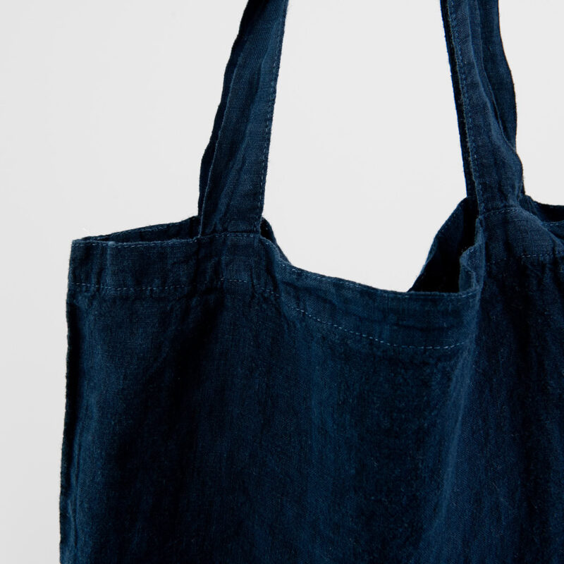 black-blue washed linen shopping bag/tote with handles