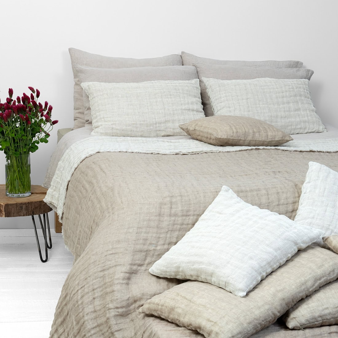 Beige linen bedspread
