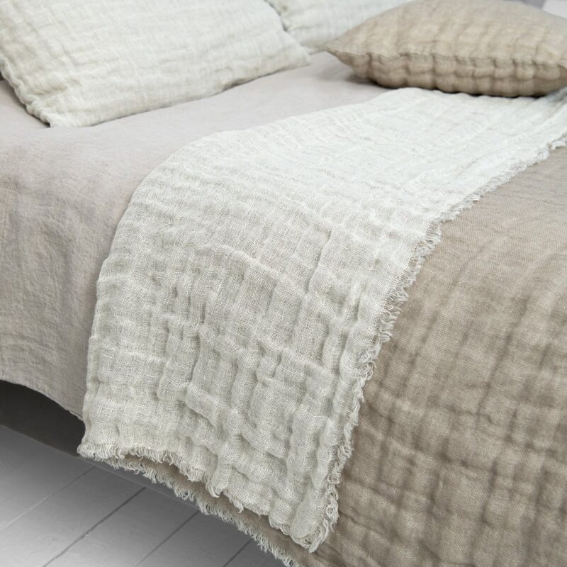 Beige linen bedspread, two colour